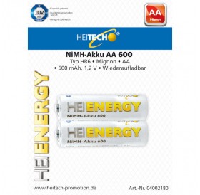 Heitech 04002180 Επαναφορτιζόμενες μπαταρίες Ni-Mh 2 τμχ HR6 Mignon AA 600 mAh 1.2 V