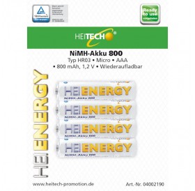 Heitech 04002190 Επαναφορτιζόμενες μπαταρίες προ-φορτισμένες Ni-Mh 4 τμχ HR03 Micro AAA 800 mAh 1.2 V