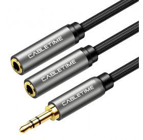CABLETIME καλώδιο Stereo 3.5mm M σε 2x 3.5mm F AV309, 3pole, 0.2m, μαύρο