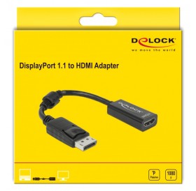 DELOCK αντάπτορας DisplayPort 1.1 σε HDMI 61849, passive, 1080p, μαύρος