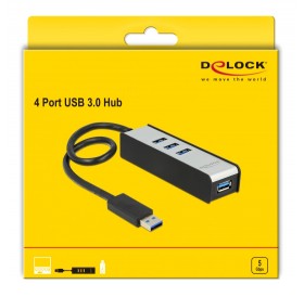DELOCK USB hub 62534, 4x USB, 5Gbps, 30cm, μαύρο-γκρι