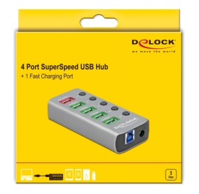 DELOCK USB hub με διακόπτες 63262, 5x USB, 5Gbps, 2.4A, γκρι