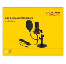 DELOCK μικρόφωνο studio με pop φίλτρο & αντιανέμιο 66300, πυκνωτικό, USB