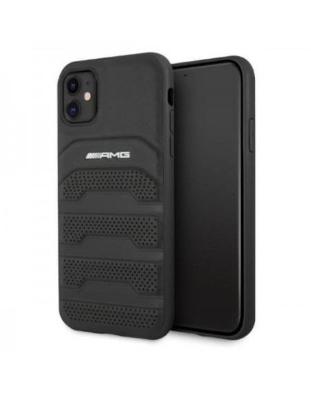 AMG AMHCN61GSEBK iPhone 11 6.1 &quot;black / black hardcase Leather Debossed Lines