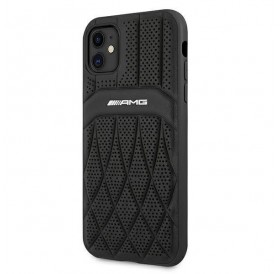 AMG AMHCN61OSDBK iPhone 11 6.1 &quot;black / black hardcase Leather Curved Lines