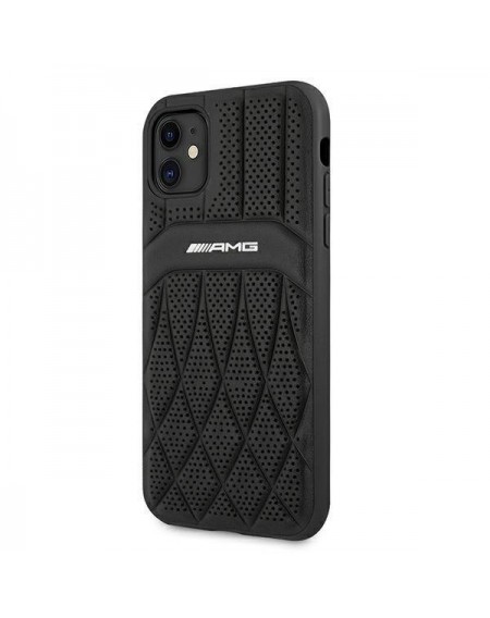 AMG AMHCN61OSDBK iPhone 11 6.1 &quot;black / black hardcase Leather Curved Lines
