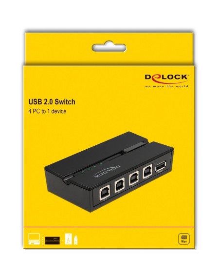 DELOCK USB 2.0 switch 11493, 4x USB Type B σε USB, με μαγνήτη, μαύρο