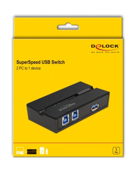 DELOCK USB 3.0 switch 11495, 2x USB Type B σε USB, με μαγνήτη, μαύρο