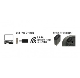 DELOCK ασύρματο ποντίκι 12526, Οπτικό, USB-C receiver, 3-button, μαύρο