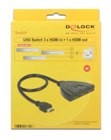 DELOCK HDMI UHD Switch 3x HDMI είσοδοι σε 1x HDMI 4K έξοδο 18600, 50cm