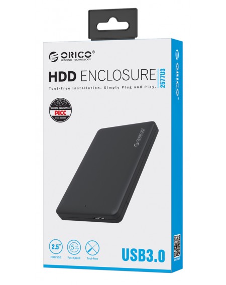 ORICO εξωτερική θήκη για 2.5" HDD 2577U3, USB 3.0, 5Gbps, έως 2TB, μαύρη