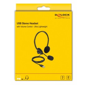 DELOCK headphones με μικρόφωνο 27178, stereo, USB, volume control, μαύρα