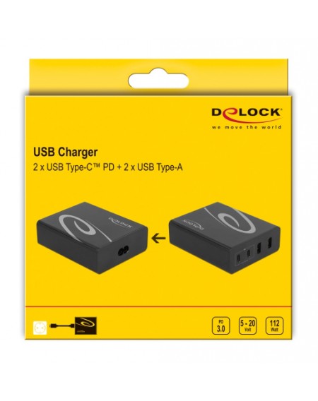 DELOCK USB σταθμός φόρτισης 41440 112W, 2x USB Type-C PD, 2x USB, μαύρος