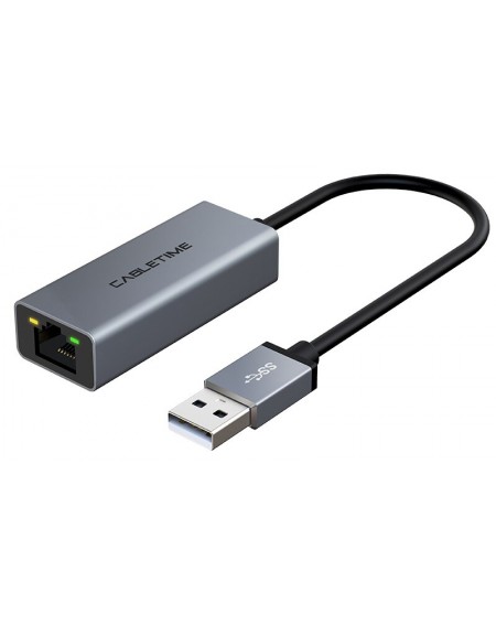CABLETIME αντάπτορας USB 2.0 σε RJ45 AML100, 100Mbps, 0.15m, γκρι