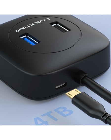 CABLETIME USB hub AMAF4, USB 3.0/micro USB/3x USB 2.0, 1m, μαύρο