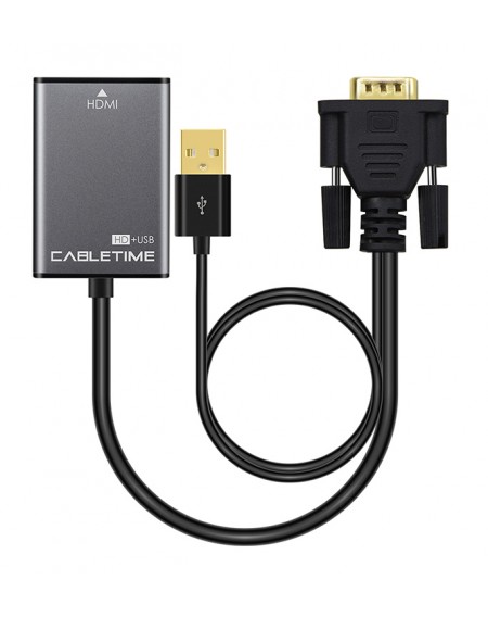 CABLETIME αντάπτορας HDMI σε VGA & USB AV582, 1080p, 0.15m, μαύρος