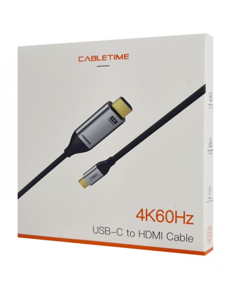 CABLETIME καλώδιο USB-C σε HDMI C160, 4K, gold plated, 1.8m, μαύρο