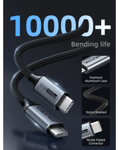 CABLETIME καλώδιο USB-C CT-C160, USB 3.1, 100W, 20Gbps, 4K, 1.5m, μαύρο