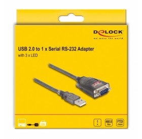 DELOCK καλώδιο USB 2.0 σε RS-232 DB9 61400, 460.8Kbps, 1m, διάφανο