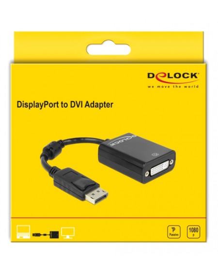 DELOCK αντάπτορας DisplayPort σε DVI 61847, 1080p, 12cm, μαύρος
