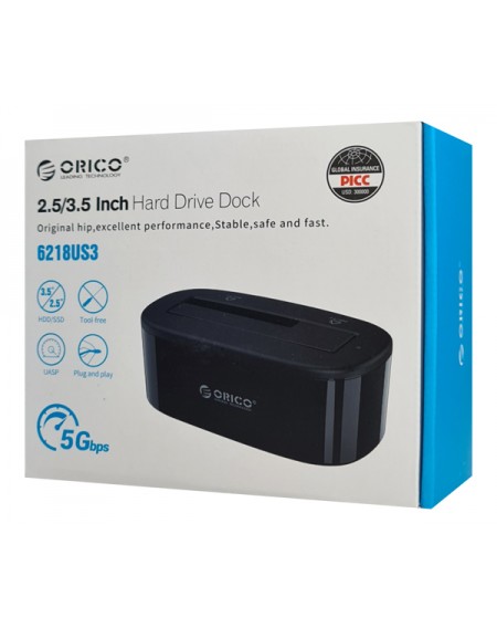 ORICO docking station 6218US3, 2.5/3.5" HDD/SSD, 5Gbps, μαύρο