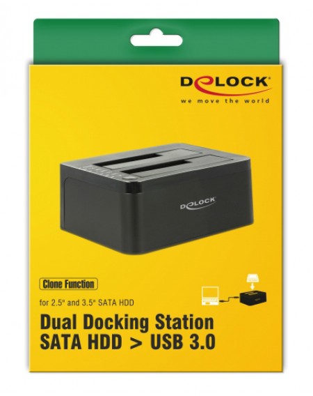 DELOCK docking station 62661, clone function, 2x HDD/SSD, 6Gb/s, μαύρο