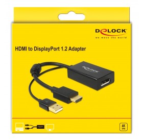 DELOCK αντάπτορας HDMI σε DisplayPort 1.2 62667, 4K, 25cm, μαύρος