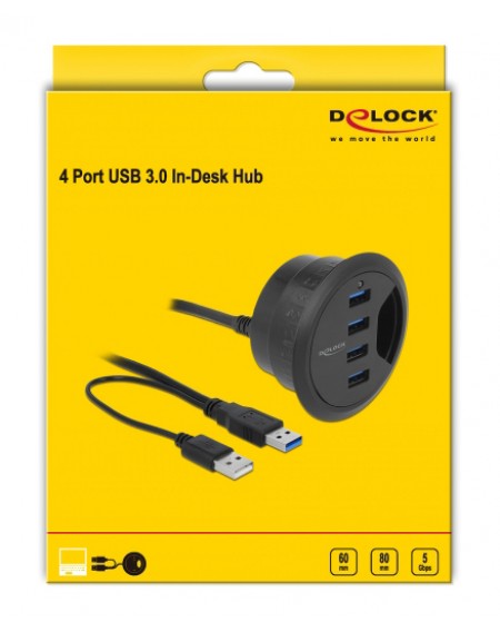 DELOCK USB hub 62868, 4x USB 3.0, 5Gbps, 60/80mm, μαύρο