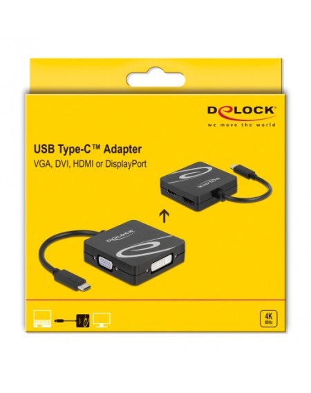 DELOCK αντάπτορας Type-C σε VGA/DVI/HDMI/DisplayPort 63129, 4K, μαύρος