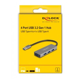 DELOCK USB hub 63171, 4x USB 3.2 Gen 1 θύρες, 5Gbps, γκρι