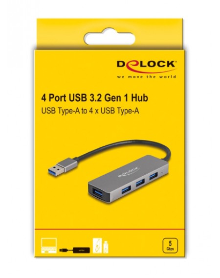DELOCK USB hub 63171, 4x USB 3.2 Gen 1 θύρες, 5Gbps, γκρι