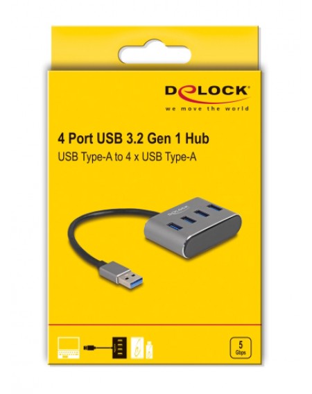 DELOCK USB hub 63190, 4x USB 3.2 Gen 1 θύρες, 5Gbps, γκρι