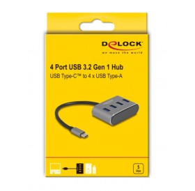 DELOCK USB-C hub 63223, 4x USB 3.2 Gen 1 θύρες, 5Gbps, γκρι