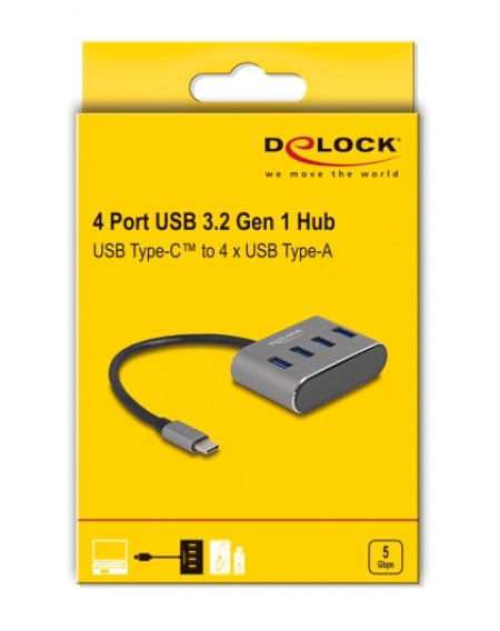 DELOCK USB-C hub 63223, 4x USB 3.2 Gen 1 θύρες, 5Gbps, γκρι