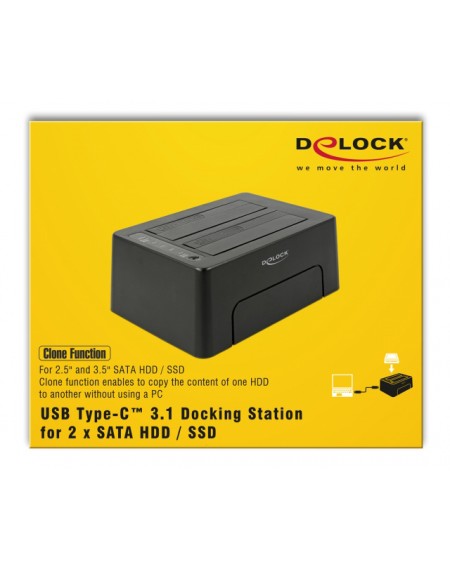DELOCK docking station 63957, clone function, 2x HDD/SSD, 6Gb/s, μαύρο