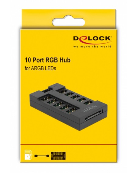 DELOCK RGB hub 64128 για ARGB LEDs, 10 θύρες, μαύρο