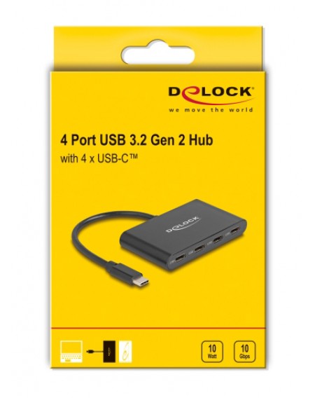 DELOCK USB-C hub 64129, 4x USB-C θύρες, 10 Gbps, 10 watt, γκρι