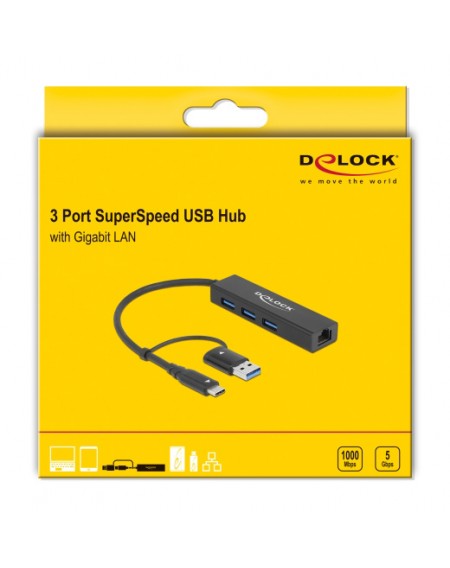 DELOCK docking station 64149 3x USB 3.2 Gen 1/LAN 1000Mbps, 5Gbps, μαύρο
