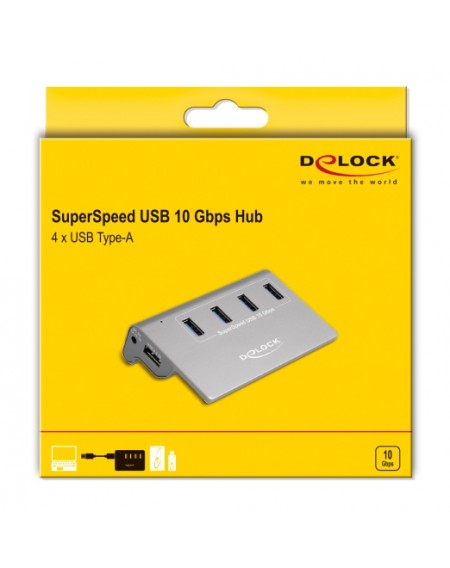 DELOCK USB hub 64181, 4x USB θύρες, 10 Gbps, γκρι