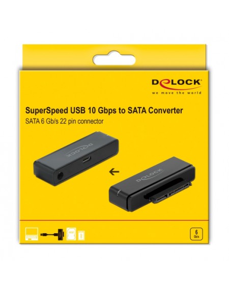 DELOCK αντάπτορας USB-C σε SATA 22-pin 64188, 6Gbps, καλώδιο USB, μαύρος