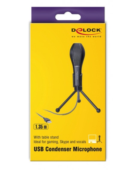 DELOCK μικρόφωνο με επιτραπέζια βάση 65939, πυκνωτικό, USB, μαύρο