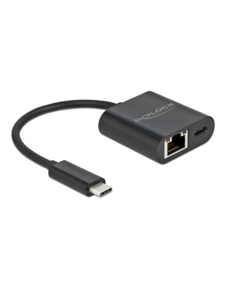DELOCK αντάπτορας USB-C σε ethernet RJ45 66644, 60W, 1000Mbps, μαύρο