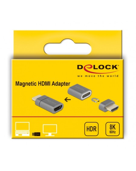 DELOCK αντάπτορας HDMI αρσενικό σε θηλυκό 66684, μαγνητικός, 8K, γκρι