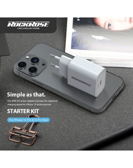 ROCKROSE kit φόρτισης & προστασίας Starter, iPhone 13 Pro, 20W & 15W
