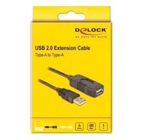 DELOCK καλώδιο USB 2.0 αρσενικό σε θηλυκό 82308, 480Mbps, 5m, μαύρο