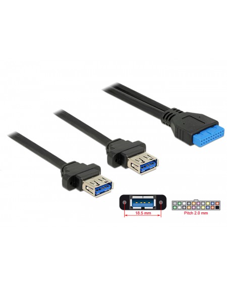 DELOCK καλώδιο USB 3.0 19 pin header (F) σε 2x USB 3.0 (F) 85244, 80cm