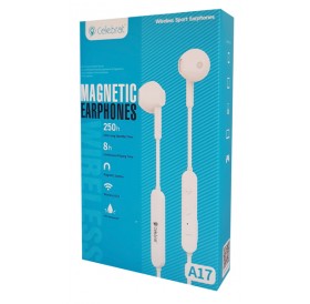 CELEBRAT Bluetooth earphones A17, με μαγνήτη, μικρόφωνο HD, λευκά