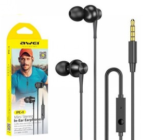 AWEI earphones με μικρόφωνο PC-1, 3.5mm, 1.2m, μαύρα