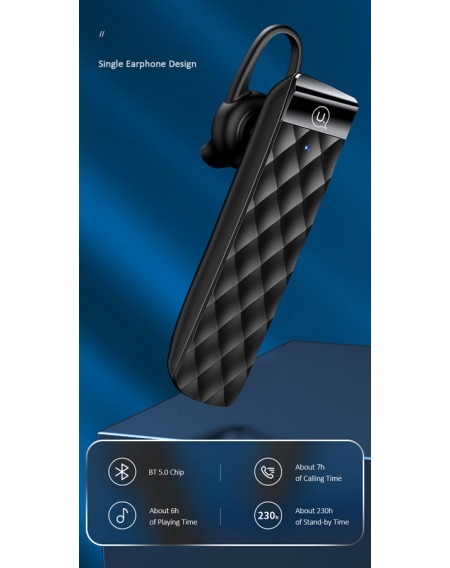 USAMS Bluetooth μονό earphone BT1, BT 5.0, μαύρο