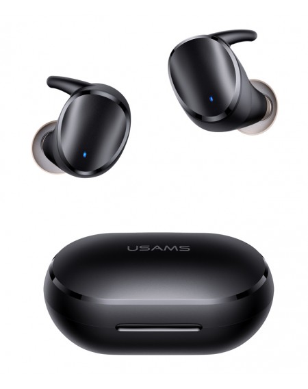 USAMS earphones με θήκη φόρτισης LX08, True Wireless, μαύρα
